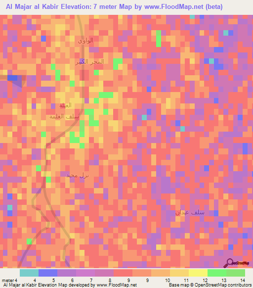 Al Majar al Kabir,Iraq Elevation Map