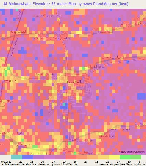 Al Mahnawiyah,Iraq Elevation Map