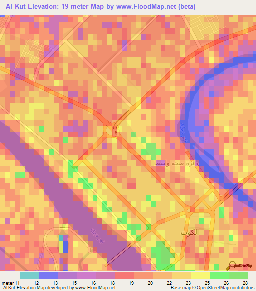 Al Kut,Iraq Elevation Map