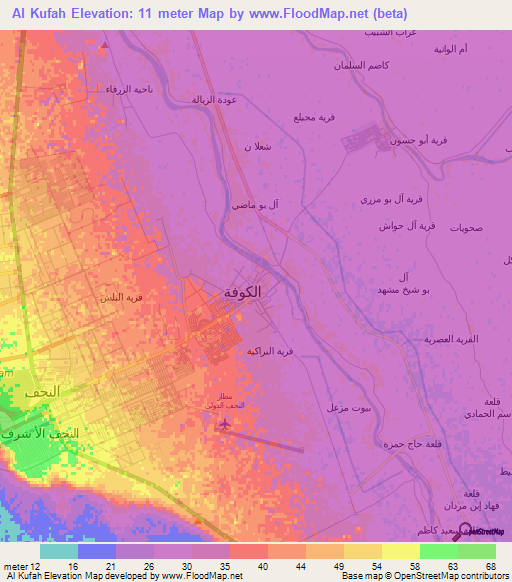 Al Kufah,Iraq Elevation Map