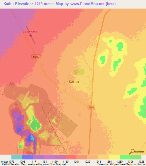 Kathu,South Africa Elevation Map