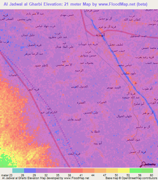 Al Jadwal al Gharbi,Iraq Elevation Map