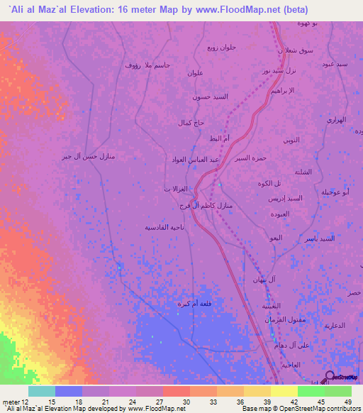 `Ali al Maz`al,Iraq Elevation Map