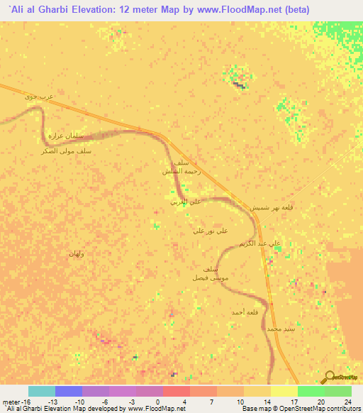 `Ali al Gharbi,Iraq Elevation Map