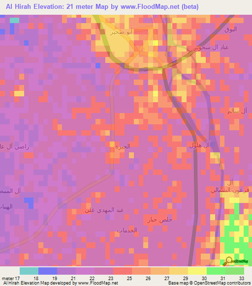 Al Hirah,Iraq Elevation Map