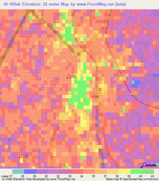 Al Hillah,Iraq Elevation Map