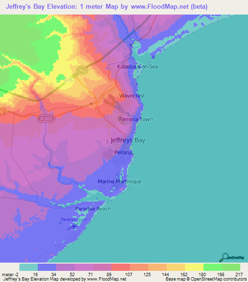 Jeffrey's Bay,South Africa Elevation Map