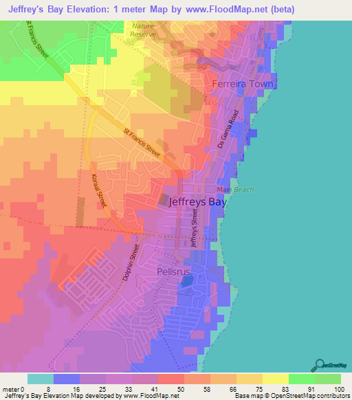 Jeffrey's Bay,South Africa Elevation Map