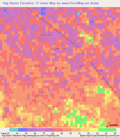 Hajj Kazim,Iraq Elevation Map