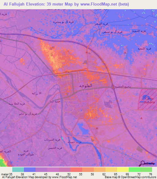 Al Fallujah,Iraq Elevation Map