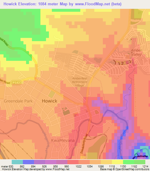 Howick,South Africa Elevation Map