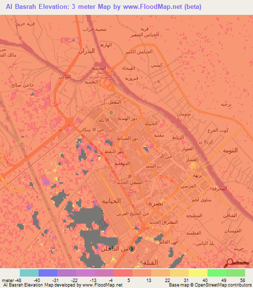 Al Basrah,Iraq Elevation Map