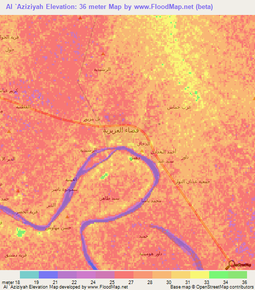 Al `Aziziyah,Iraq Elevation Map