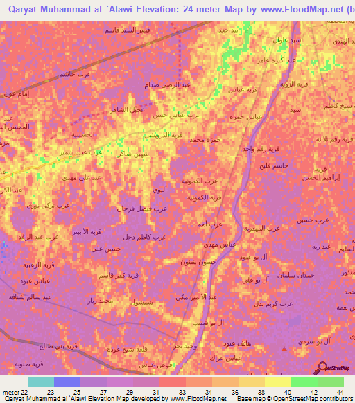 Qaryat Muhammad al `Alawi,Iraq Elevation Map