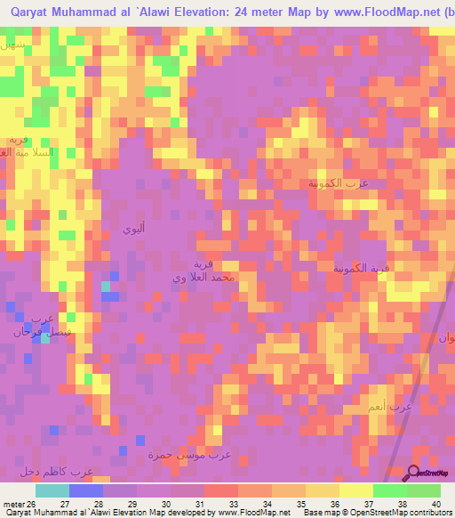 Qaryat Muhammad al `Alawi,Iraq Elevation Map