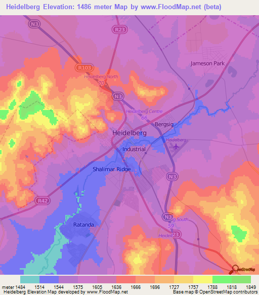 Heidelberg,South Africa Elevation Map