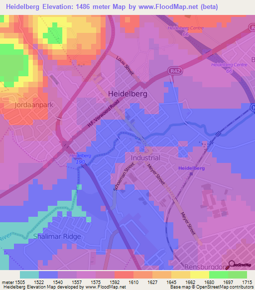 Heidelberg,South Africa Elevation Map