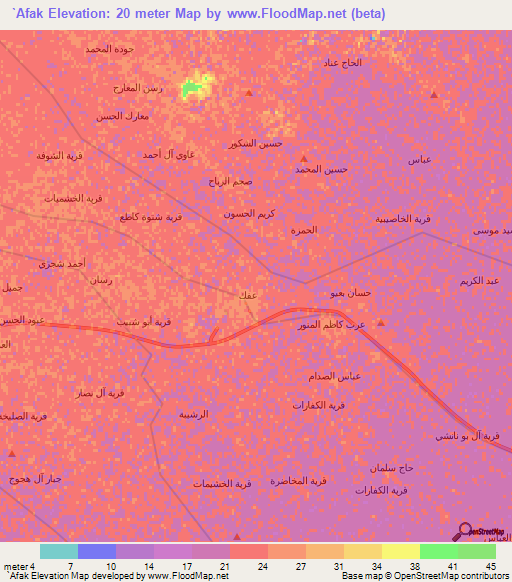 `Afak,Iraq Elevation Map