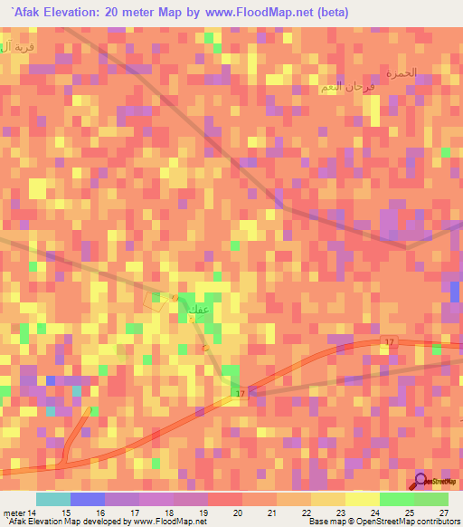 `Afak,Iraq Elevation Map