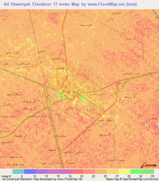 Ad Diwaniyah,Iraq Elevation Map