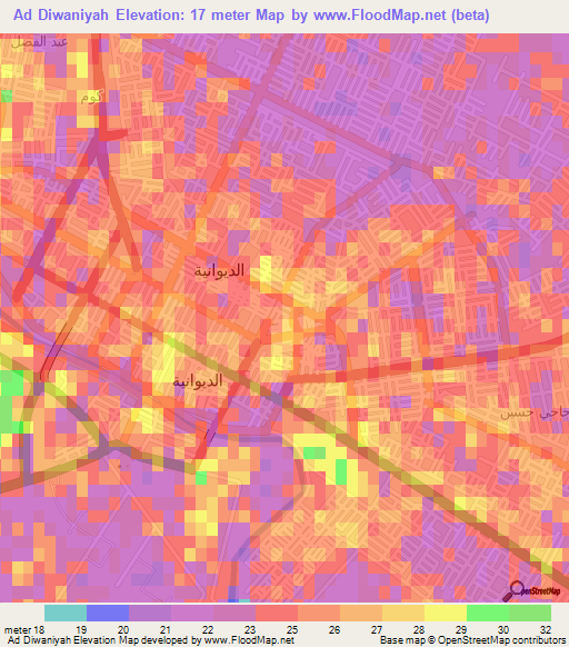 Ad Diwaniyah,Iraq Elevation Map