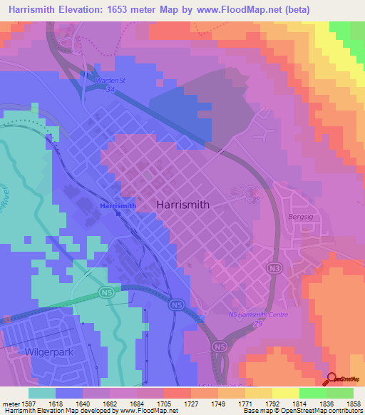 Harrismith,South Africa Elevation Map