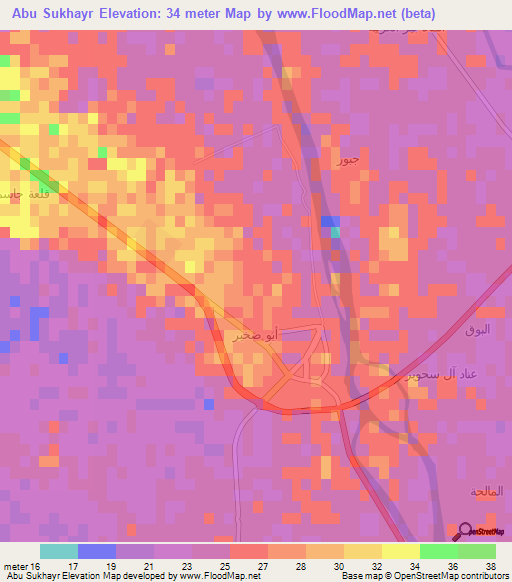 Abu Sukhayr,Iraq Elevation Map