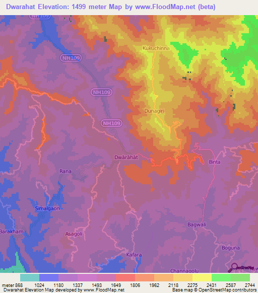 Dwarahat,India Elevation Map