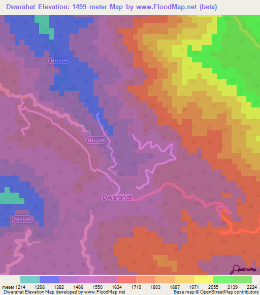 Dwarahat,India Elevation Map