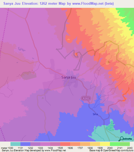 Sanya Juu,Tanzania Elevation Map