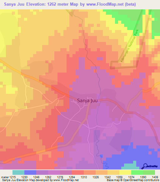 Sanya Juu,Tanzania Elevation Map