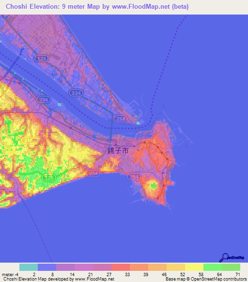 Choshi,Japan Elevation Map