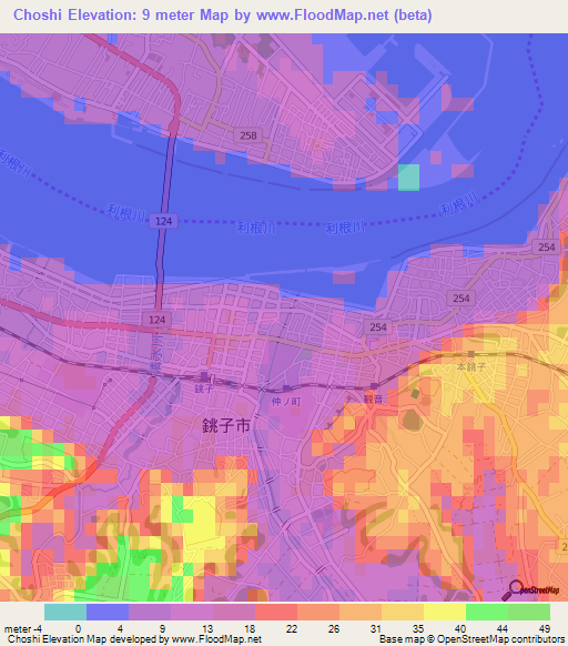 Choshi,Japan Elevation Map