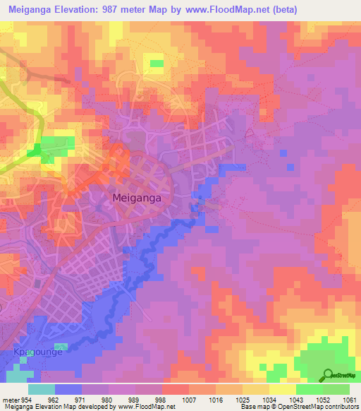 Meiganga,Cameroon Elevation Map