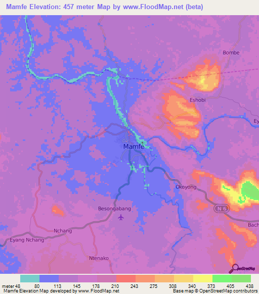 Mamfe,Cameroon Elevation Map