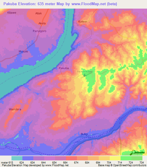 Pakuba,Uganda Elevation Map