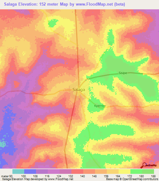 Salaga,Ghana Elevation Map