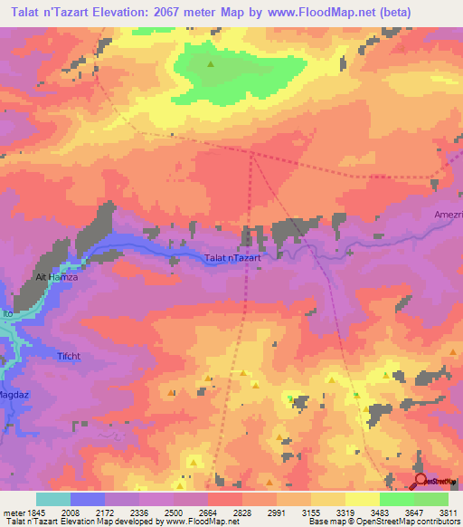 Talat n'Tazart,Morocco Elevation Map