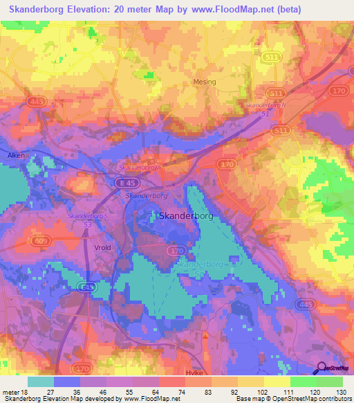 Skanderborg,Denmark Elevation Map