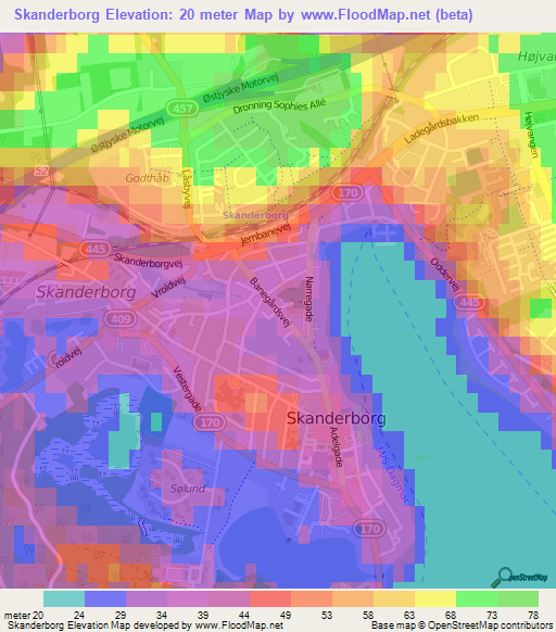 Skanderborg,Denmark Elevation Map