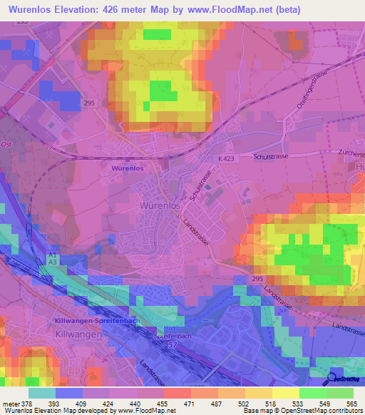 Wurenlos,Switzerland Elevation Map