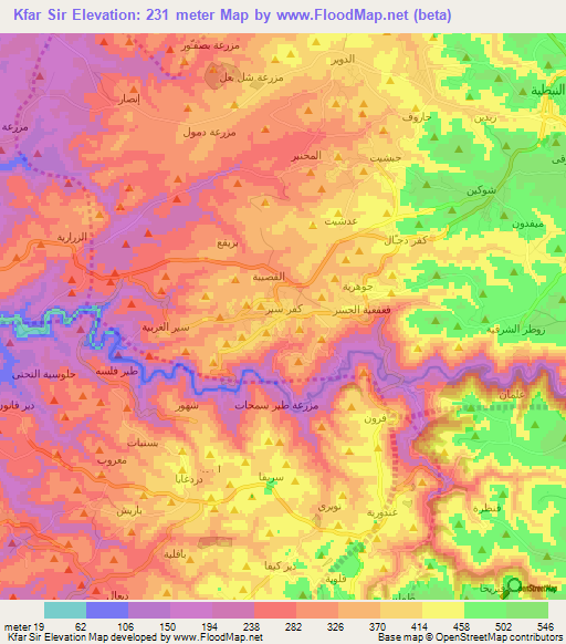 Kfar Sir,Lebanon Elevation Map