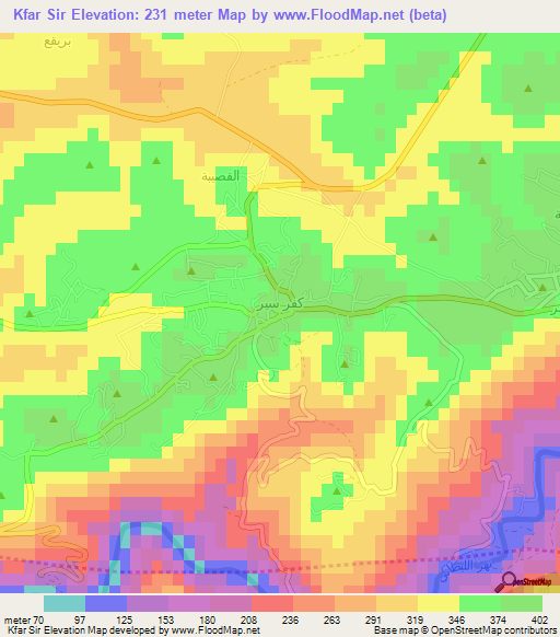 Kfar Sir,Lebanon Elevation Map