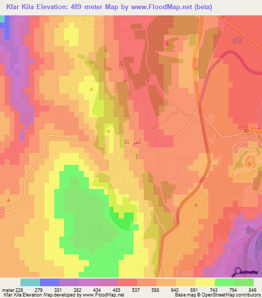 Kfar Kila,Lebanon Elevation Map