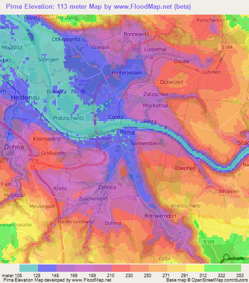 Pirna,Germany Elevation Map