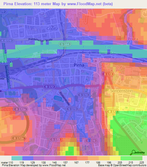 Pirna,Germany Elevation Map