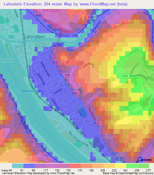 Lahnstein,Germany Elevation Map