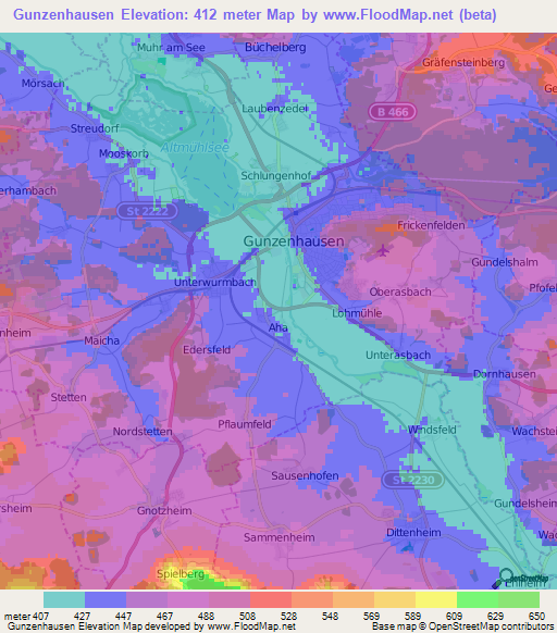 Gunzenhausen,Germany Elevation Map