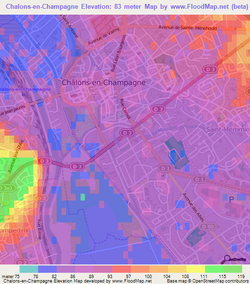 Chalons-en-Champagne,France Elevation Map