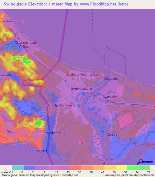 Swinoujscie,Poland Elevation Map